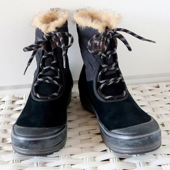 Clarks Suede Leather Nylon Rubber Fur Waterproof Lace-up Winter Rain Boots 7.5 - Picture 5 of 16